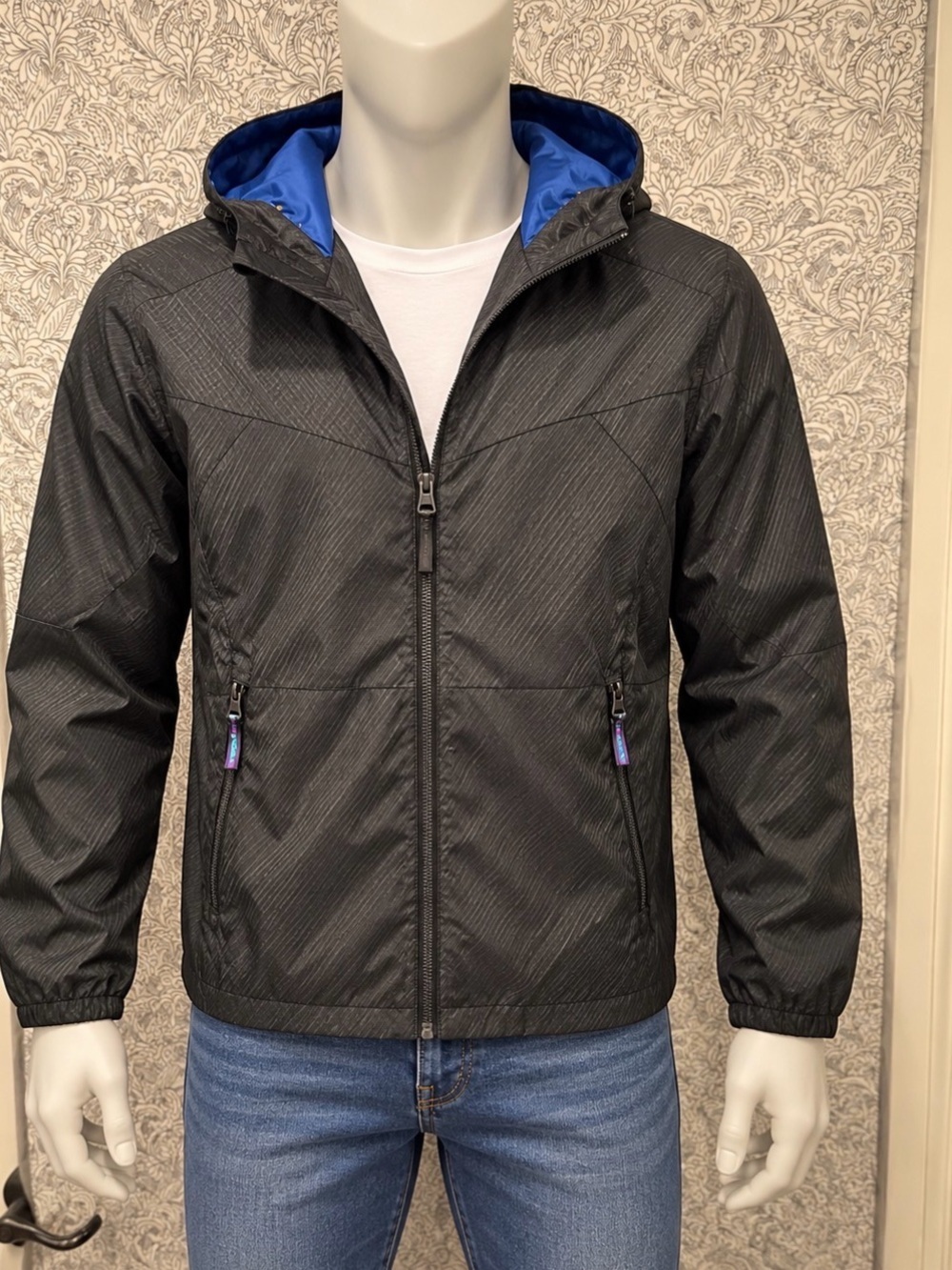 Champion Black Hooded Jacket with Blue Lining